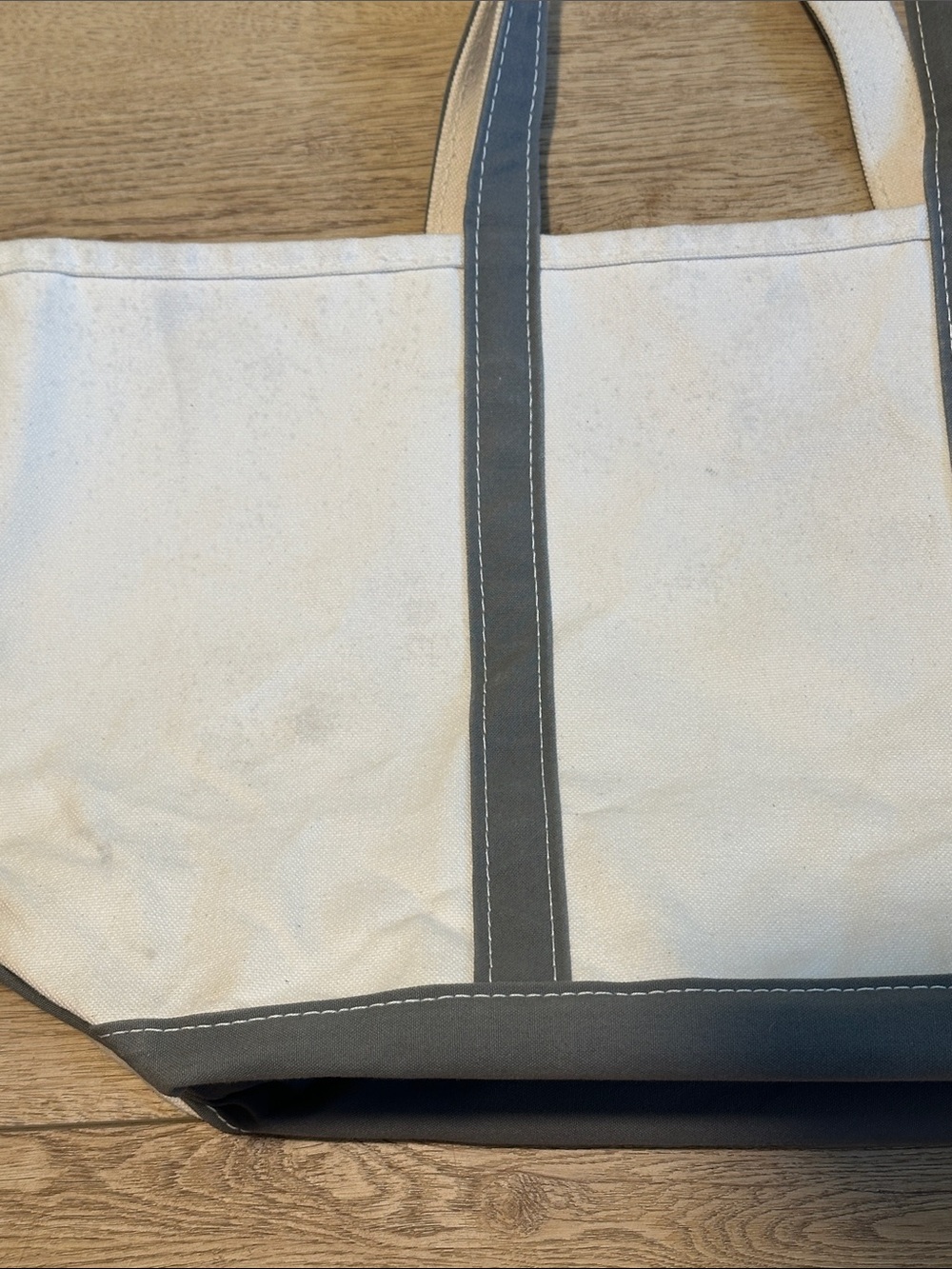L.L.Bean Boat and Tote Large Canvas Tote Bag Gray Trim Hell’s Bay Boatworks USA - Picture 4 of 7